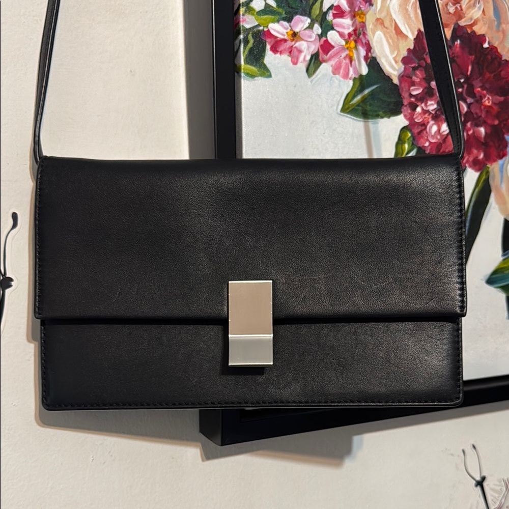 Black Leather Crossbody Bag with Silver Clasp